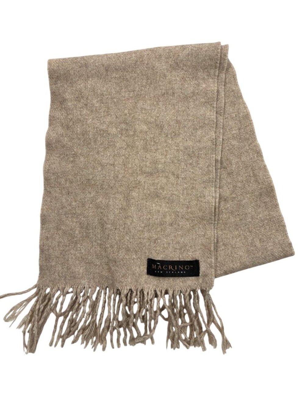 Macrino New Zealand Merino Wool Possum Silk Blend Beige fuzzy Scarf With Fringe